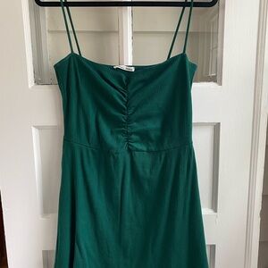 Reformation Green Ruched Mini Dress